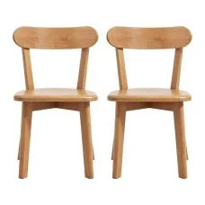 Artiss 2 Dining Chairs Wooden Rubber Wood Curved Backrest Natural Indoor Outdoor Use 150kg Capacity Easy Assembly