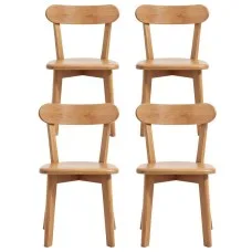 Artiss 4 Piece Natural Rubber Wood Dining Chairs Curved Back X-Base 150kg Indoor Outdoor Set