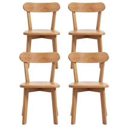 Artiss 4 Piece Natural Rubber Wood Dining Chairs Curved Back X-Base 150kg Indoor Outdoor Set