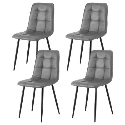Artiss 4x Retro Dining Chairs, Grey PU Leather, Ergonomic Backrest, Metal Legs, 43x43x90cm, Perfect for Kitchen & Lounge