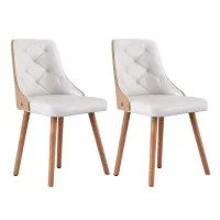 Artiss Set of 2 White Dining Chairs, PU Leather, Diamond Tufted, Wood Frame, Padded Seat, 150kg Capacity