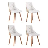Artiss Set of 4 White Dining Chairs, PU Leather, Diamond Tufted, Padded Seat, Beech Wood Legs, 150kg Capacity
