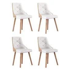 Artiss Set of 4 White Dining Chairs, PU Leather, Diamond Tufted, Padded Seat, Beech Wood Legs, 150kg Capacity