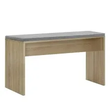 Artiss NATU 90cm Oak Dining Bench - Upholstered Seat, Sturdy 15mm Particle Board, Faux Linen, Natural Wood Grain Finish