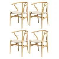Artiss Wishbone Dining Chairs Set of 4 Wooden Rubberwood Frame Rattan Seat Ergonomic Backrest 120kg Natural