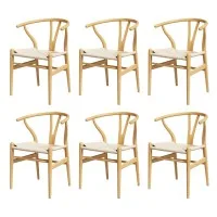 Artiss Set of 6 Wishbone Dining Chairs - Rubberwood Frame, Rattan Seat, Ergonomic Design, 120kg Capacity, Natural Finish