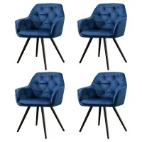 Artiss Set of 4 Velvet Dining Chairs, Blue, Diamond Tufted, Armrests, Solid Wood Frame, Steel Legs, 150kg Capacity