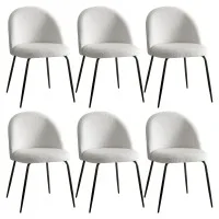 Artiss Dining Chairs Set of 6 Sherpa Bouclé Upholstered White Wingback Chairs with Steel Legs 150kg Capacity