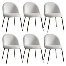 Artiss Dining Chairs Set of 6 Sherpa Bouclé Upholstered White Wingback Chairs with Steel Legs 150kg Capacity