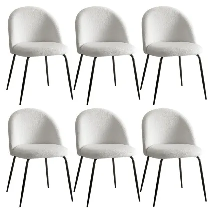 Artiss Dining Chairs Set of 6 Sherpa Bouclé Upholstered White Wingback Chairs with Steel Legs 150kg Capacity