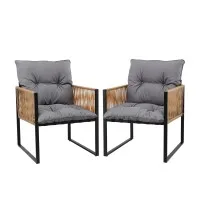 Gardeon Outdoor Dining Chair with Wicker Backrest and Cushion Black