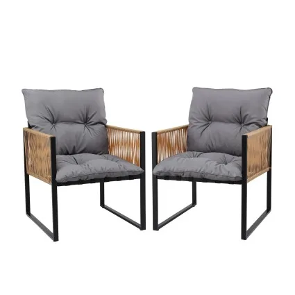 Gardeon Outdoor Dining Chair with Wicker Backrest and Cushion Black