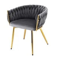 Artiss Velvet Weaving Dining Chair with Armrests - Grey, 63x50x69cm, Steel Legs, 150kg Capacity, Luxury Seating
