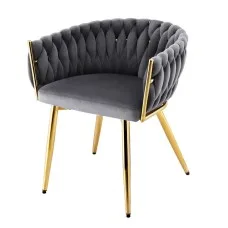 Artiss Velvet Weaving Dining Chair with Armrests - Grey, 63x50x69cm, Steel Legs, 150kg Capacity, Luxury Seating