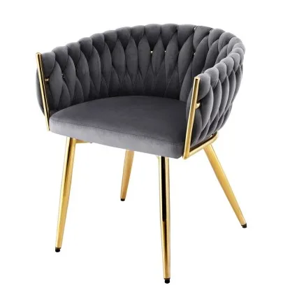 Artiss Velvet Weaving Dining Chair with Armrests - Grey, 63x50x69cm, Steel Legs, 150kg Capacity, Luxury Seating
