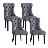 Artiss Set of 4 Grey Velvet Dining Chairs, Button Tufted, Rivet Edge, Rubberwood Legs, 50x46x96cm, 150kg Capacity