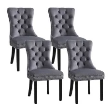 Artiss Set of 4 Grey Velvet Dining Chairs, Button Tufted, Rivet Edge, Rubberwood Legs, 50x46x96cm, 150kg Capacity