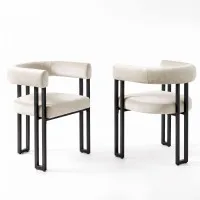 Artiss Dining Chairs Set of 2 Velvet Barrel Chairs with 62cm Seat Curved Arms Beige