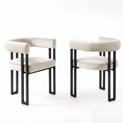 Artiss Dining Chairs Set of 2 Velvet Barrel Chairs with 62cm Seat Curved Arms Beige