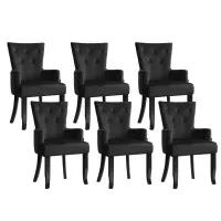 Artiss Set of 6 Velvet French Provincial Dining Armchairs Black 54x62x96cm Tufted 13cm Foam Rubber Wood Legs