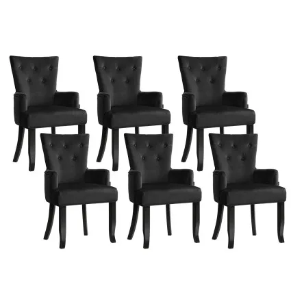 Artiss Set of 6 Velvet French Provincial Dining Armchairs Black 54x62x96cm Tufted 13cm Foam Rubber Wood Legs