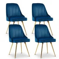 Artiss Velvet Dining Chairs Set of 4 - Blue, Channel Tufted, Gold Legs, 44x41x80cm, High Resilience Foam, Easy Assembly