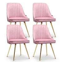 Artiss Velvet Dining Chairs Set of 4 - Pink, Channel Tufted, Gold Metal Legs, 44x41x80cm, Iconic Design, Easy Assembly
