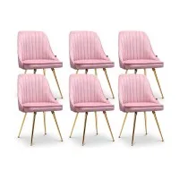 Artiss Dining Chairs Set of 6 Velvet Channel Tufted Shell Back Gold Legs Pink