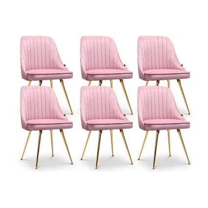 Artiss Dining Chairs Set of 6 Velvet Channel Tufted Shell Back Gold Legs Pink