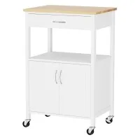 Artiss Kitchen Island Trolley 60cm Rolling Serving Cart with Drawer, Cupboard, MDF Top, Portable Storage, White/Oak