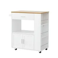 Artiss Mobile Kitchen Island Trolley, Engineered Wood, 75x46x92.5cm, Black/Pine - Versatile Cart for Kitchen & Bar