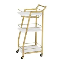 Artiss 3-Tier Bar Cart Trolley 41cm Mobile Kitchen Island with Wine Glass Holder Gold Marble Effect Shelves