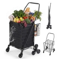Emajin Folding Aluminium Stair Climbing Shopping Cart Trolley Black 50kg Capacity Foldable Utility Trolley for Groceries