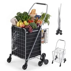 Emajin Folding Aluminium Stair Climbing Shopping Cart Trolley Silver Black Lightweight 50kg Capacity