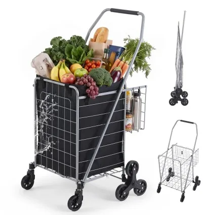 Emajin Folding Aluminium Stair Climbing Shopping Cart Trolley Silver Black Lightweight 50kg Capacity