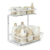 Artiss Under Sink Organiser Storage with 2 Slide-Out Drawers Adjustable Height White for Kitchen Bathroom Cabinets