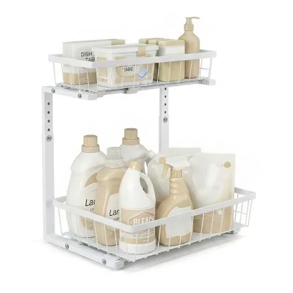 Artiss Under Sink Organiser Storage with 2 Slide-Out Drawers Adjustable Height White for Kitchen Bathroom Cabinets