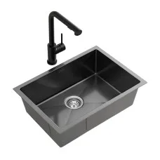 Cefito 450mm 304 Stainless Steel Single Bowl Kitchen Sink with 3mm Nano-Coated Pull-Out Mixer Tap Set Black