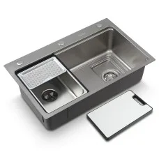 Cefito 304 Stainless Steel Bar Sink 68cm Millet Grain Surface Silver with Cutting Board and Secondary Bowl