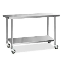 Cefito 1524x610mm Stainless Steel Kitchen Bench with Wheels | Adjustable Shelf & Feet | Durable 430 Grade Steel