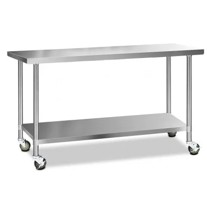 Cefito 1829x610mm Stainless Steel Kitchen Bench with Lockable Wheels - Durable, Adjustable, and Portable Workspace