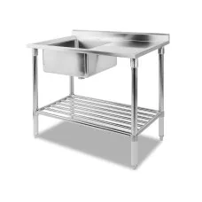 Cefito 100x60cm Stainless Steel Sink Bench - Durable 304 Stainless, Adjustable Shelf & Feet, Food Grade Finish