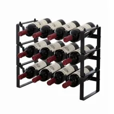 Artiss 3-Tier Freestanding Wine Rack 12-Bottle Modular Stackable Metal Countertop Display Shelf Black