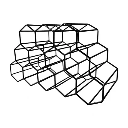 Artiss Metal Wine Rack 12 Bottle Black Tabletop Honeycomb Design Freestanding 47x19x26cm No Assembly