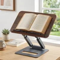 Artiss Telescopic Book Stand Oak Adjustable Height Ergonomic Desktop Holder Aluminium Base 34cm Board 5kg