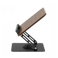 Artiss Adjustable Oak Book Stand Foldable with 360 Degree Rotating Base Aluminium MDF 3kg Capacity 30x23.5cm