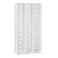 Artiss BERT White Bookshelf CD DVD Storage Rack Adjustable Shelves Holds 1116 CDs 528 DVDs Particleboard 102x23.5x194.5