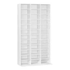Artiss BERT White Bookshelf CD DVD Storage Rack Adjustable Shelves Holds 1116 CDs 528 DVDs Particleboard 102x23.5x194.5