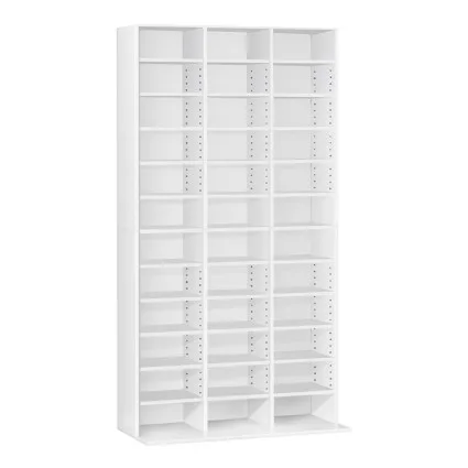 Artiss BERT White Bookshelf CD DVD Storage Rack Adjustable Shelves Holds 1116 CDs 528 DVDs Particleboard 102x23.5x194.5