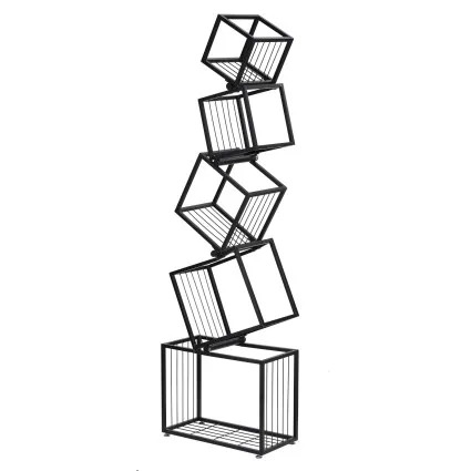 Artiss 5‑Tier Metal Bookshelf Black Geometric Display Shelf Slim Vertical Storage 181cm Height 23kg Capacity